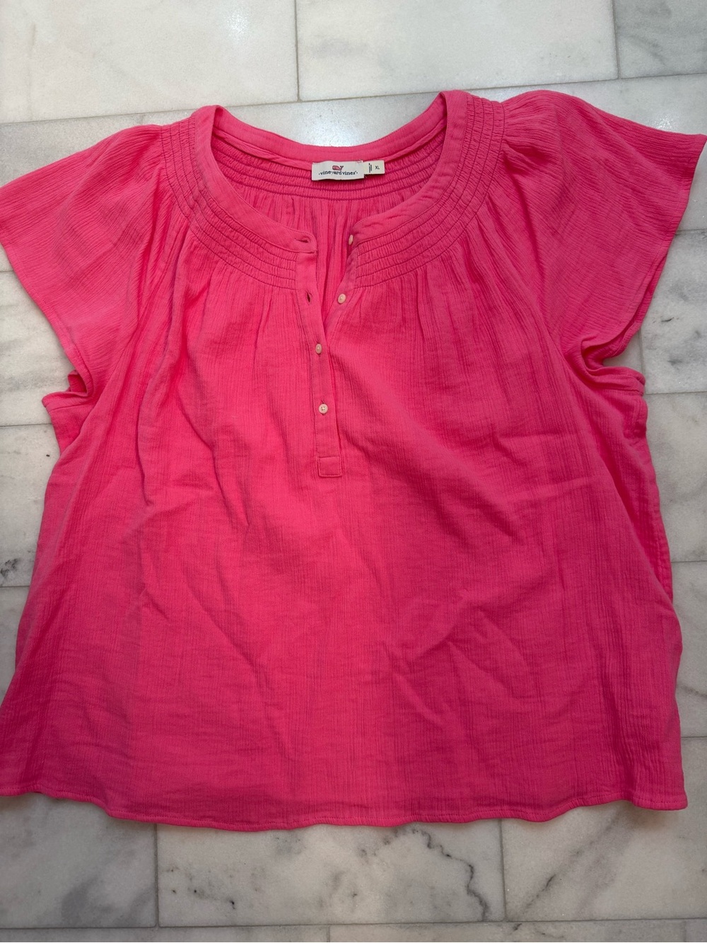 Vineyard Vines Women’s Hot Pink Split-Neck Short Sleeve Blouse